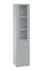 LE - 44 skříň léková prosklená, pravá, korpus bílý, dvířka šedá